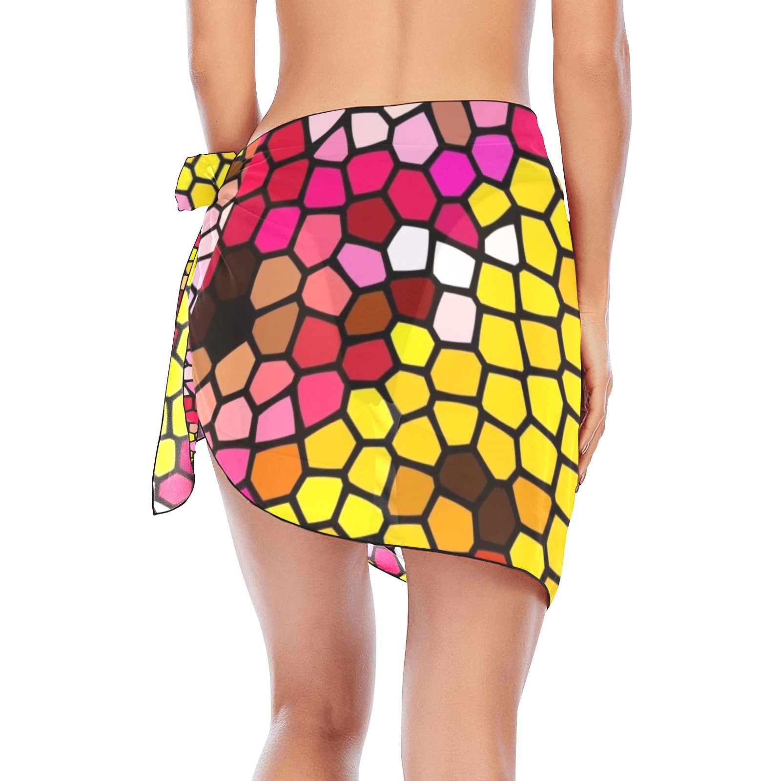 Art Daisies Stained Glass Short Chiffon Sarong Wrap (FWS)