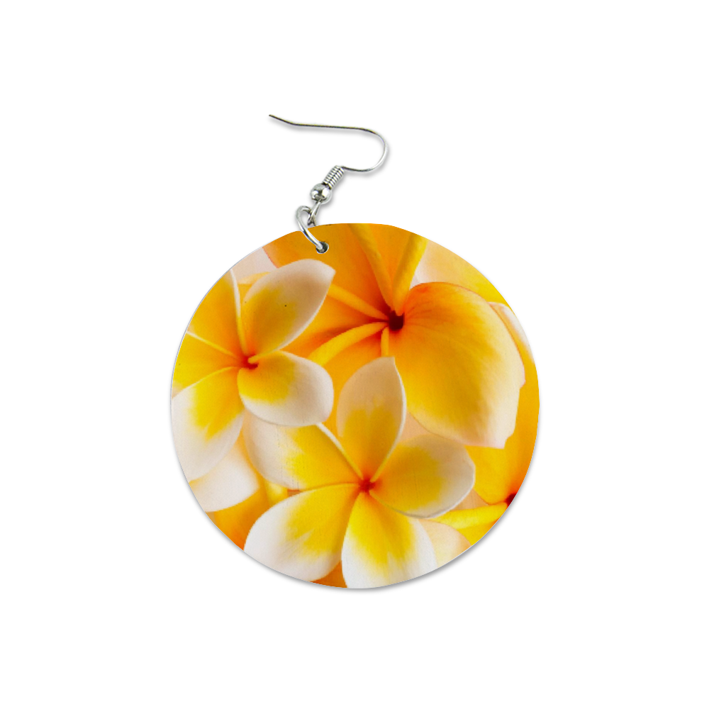 Fresh Yellow Frangipanis Round Wooden Earrings (FWS)