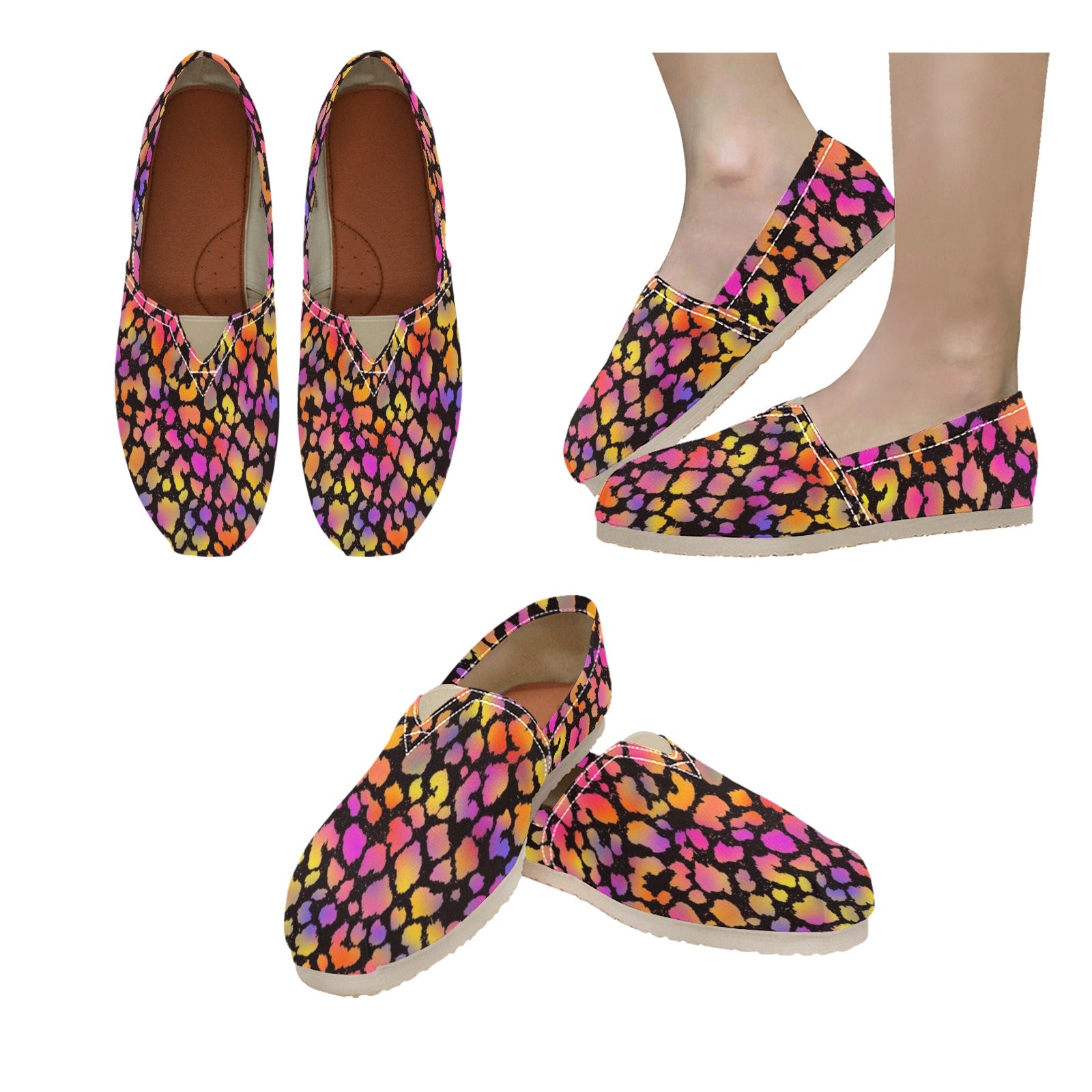 Black Pinky Leopard Women's Canvas Slip On Shoes