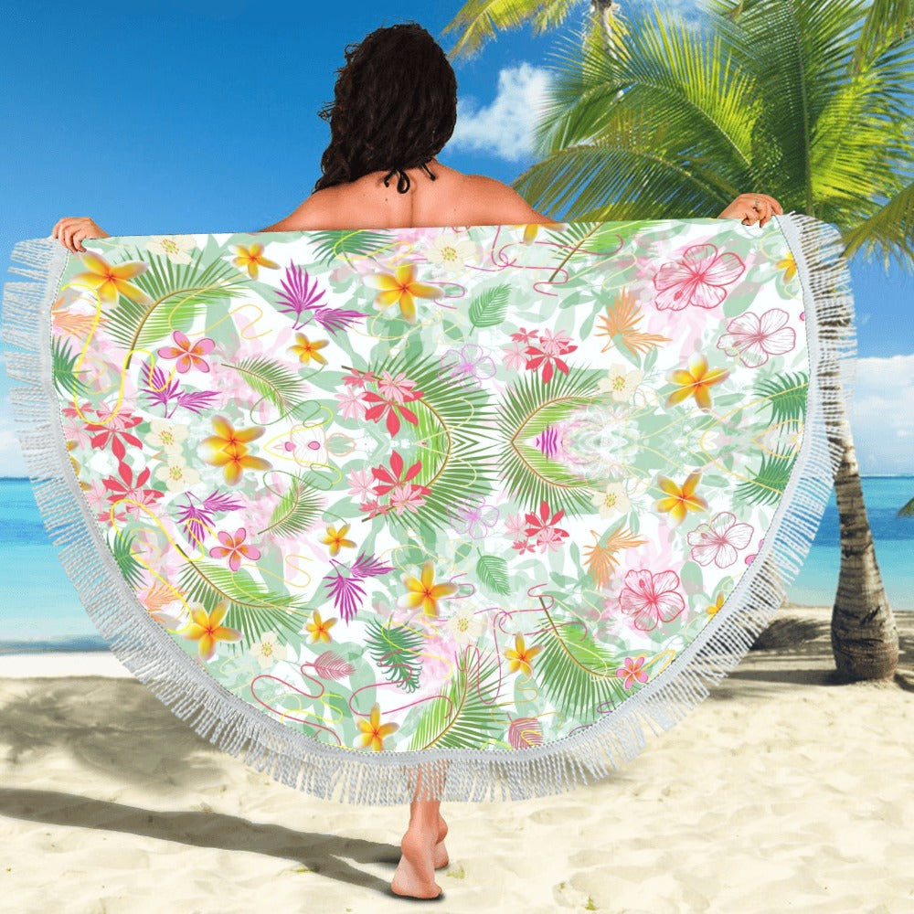 Hawaiian Green Circular Beach Shawl / Blanket (FWS)