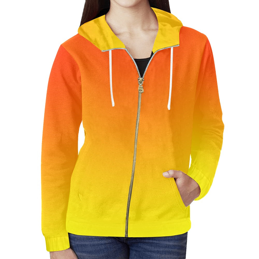 Ombre Orange Yellow Full Zip Hoodie up to 2 XL