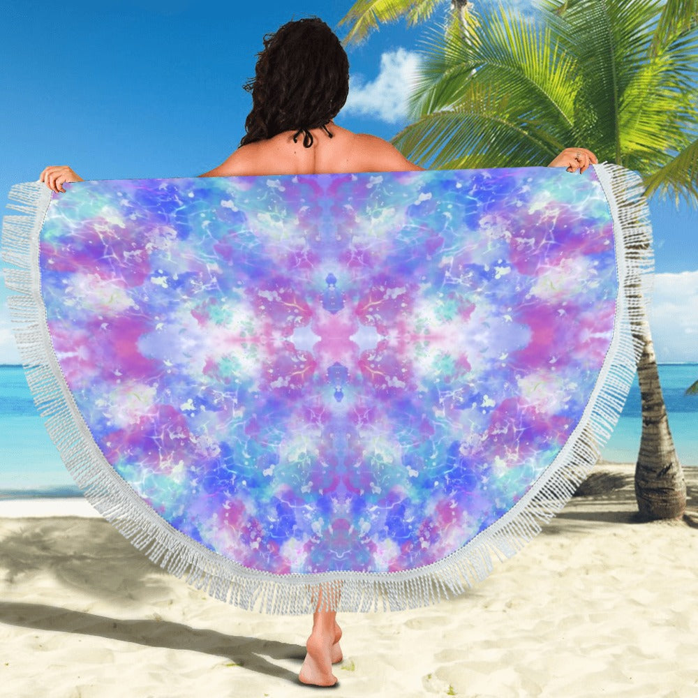 Blue Pink Aqua Circular Beach Shawl / Blanket (FWS)