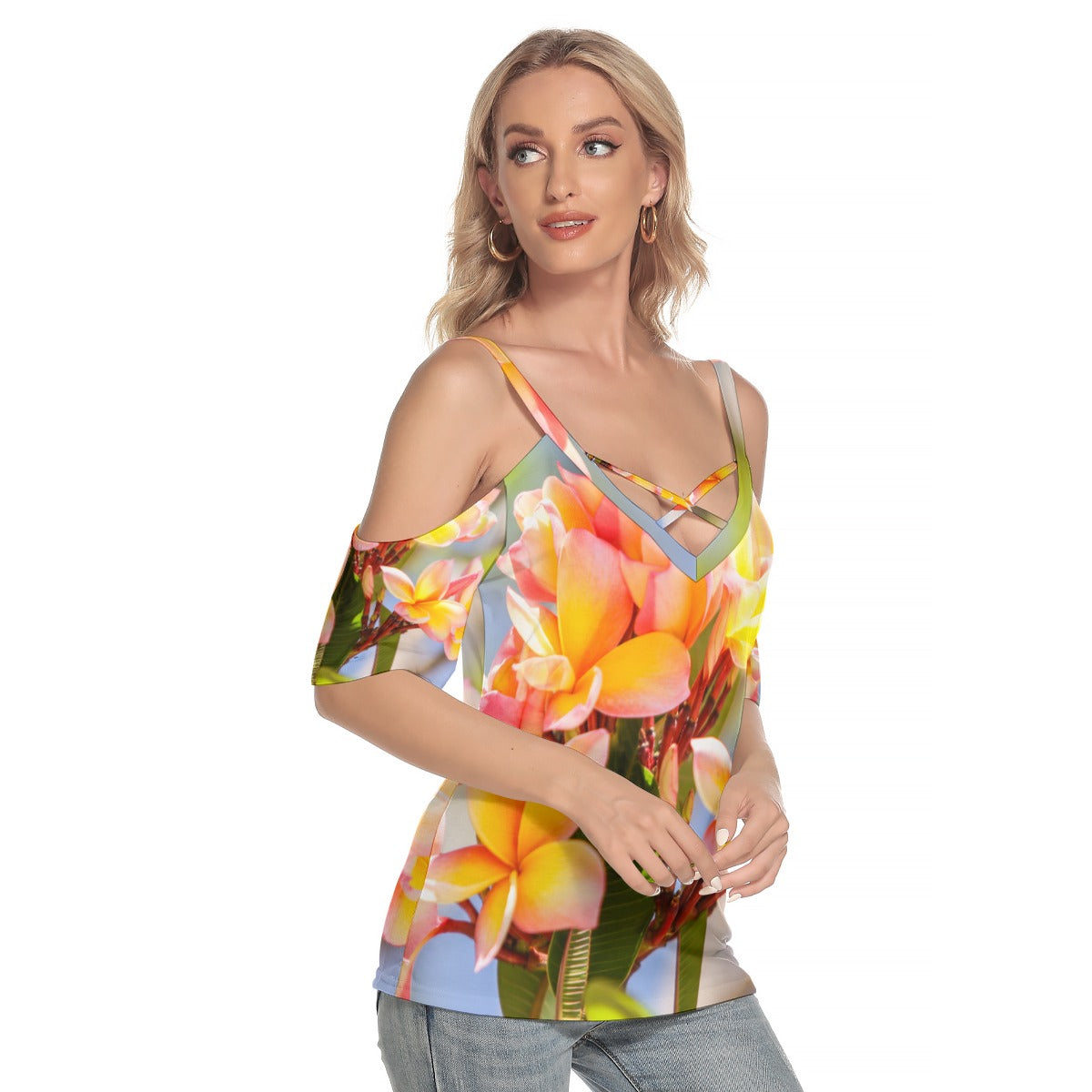 Fresh Frangipanis Top With Criss Cross Straps up to 4 XL (FWS)