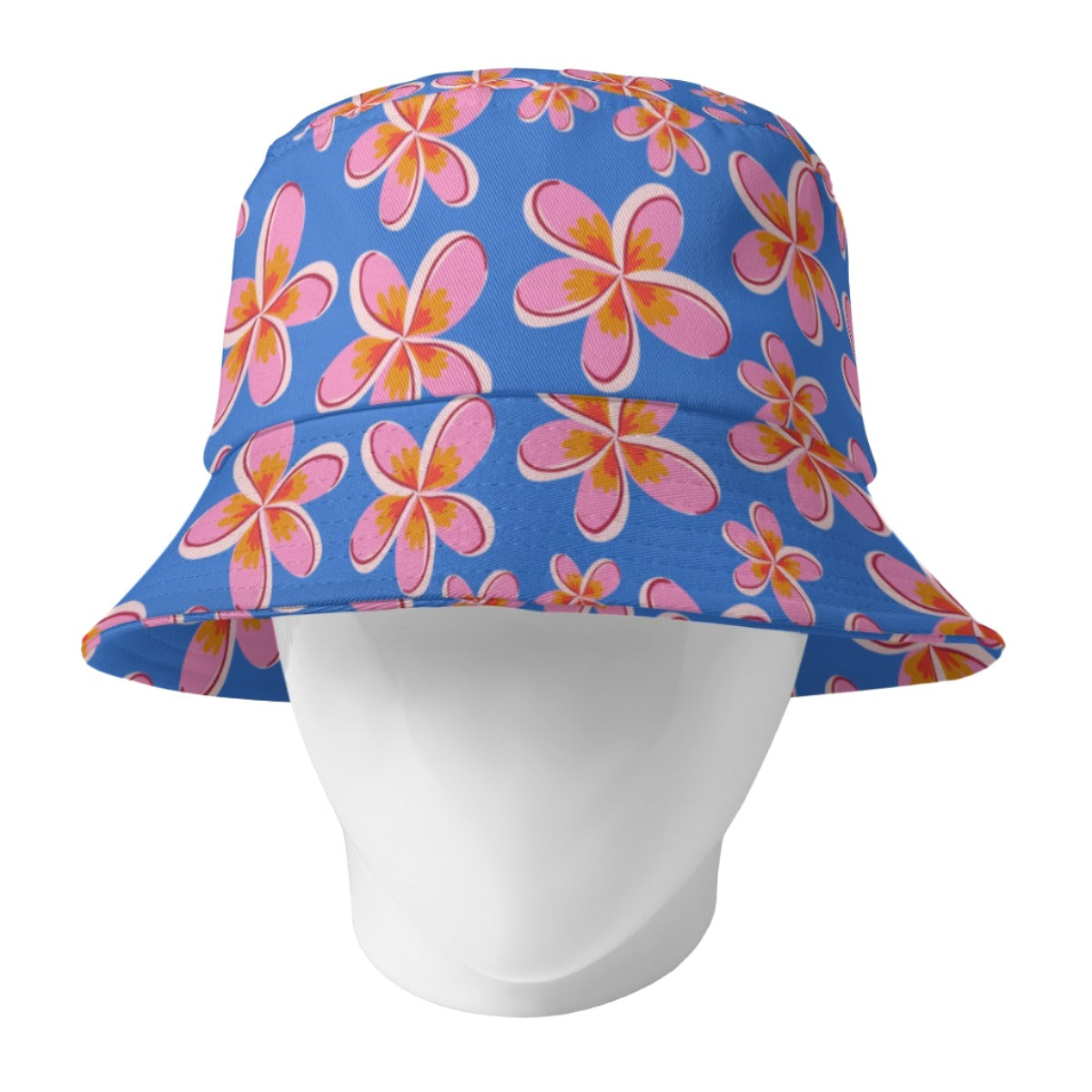 Graphic Pink Frangipanis Blue Bucket Hat