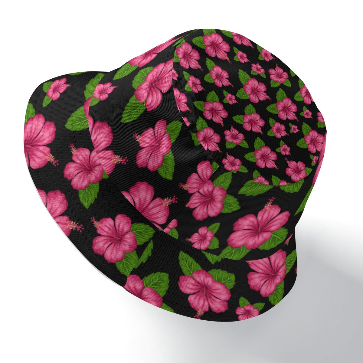 Graphic Pink Hibiscus Black Bucket Hat