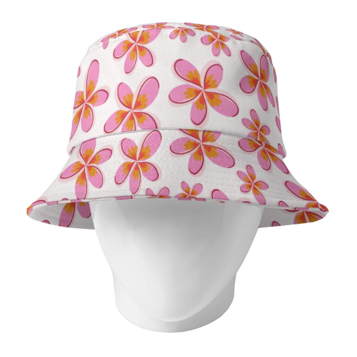 Graphic Pink Frangipanis White Bucket Hat