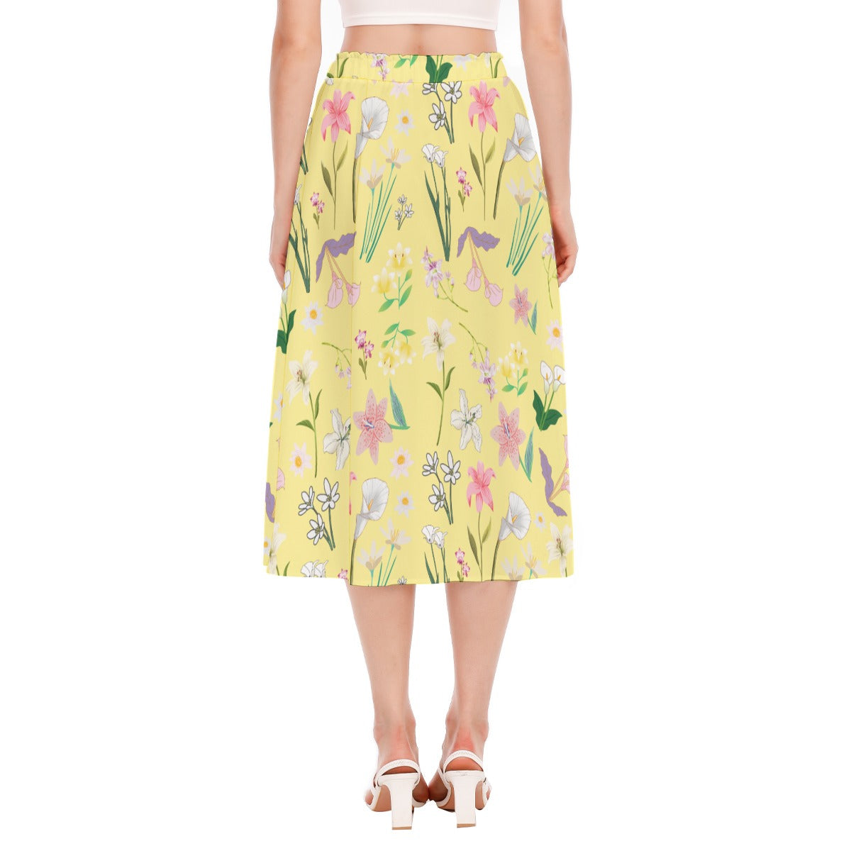 Graphic Lillies Yellow Long Skirt No Pockets up to 2XL (FWS)