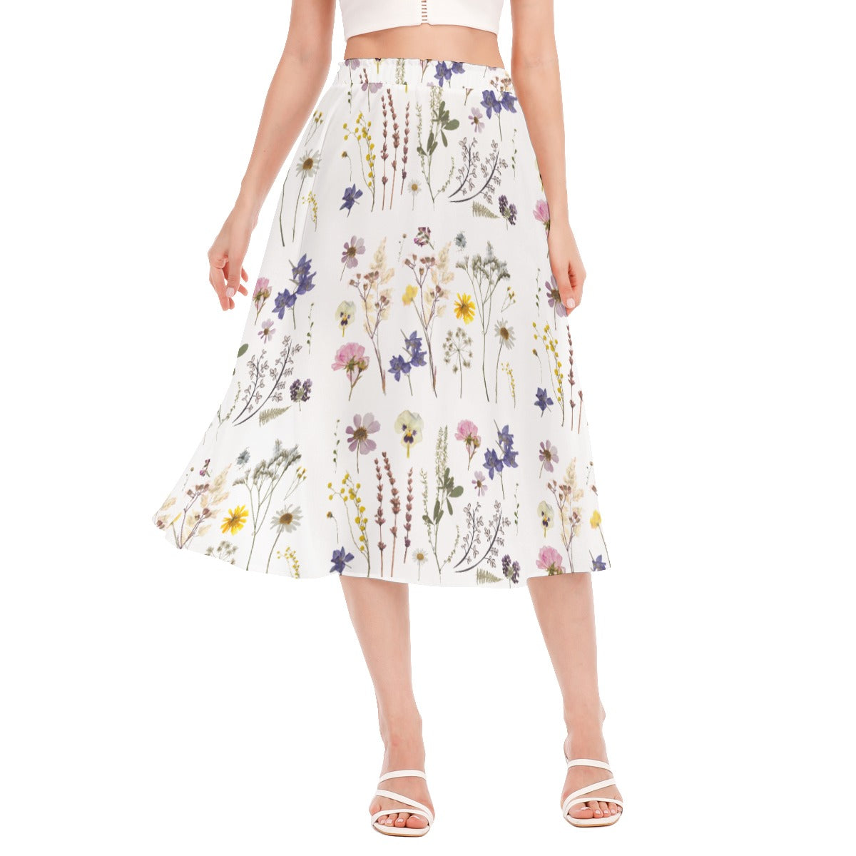 Wildflowers White Women's Long Chiffon Skirt up to 2 XL (FWS)