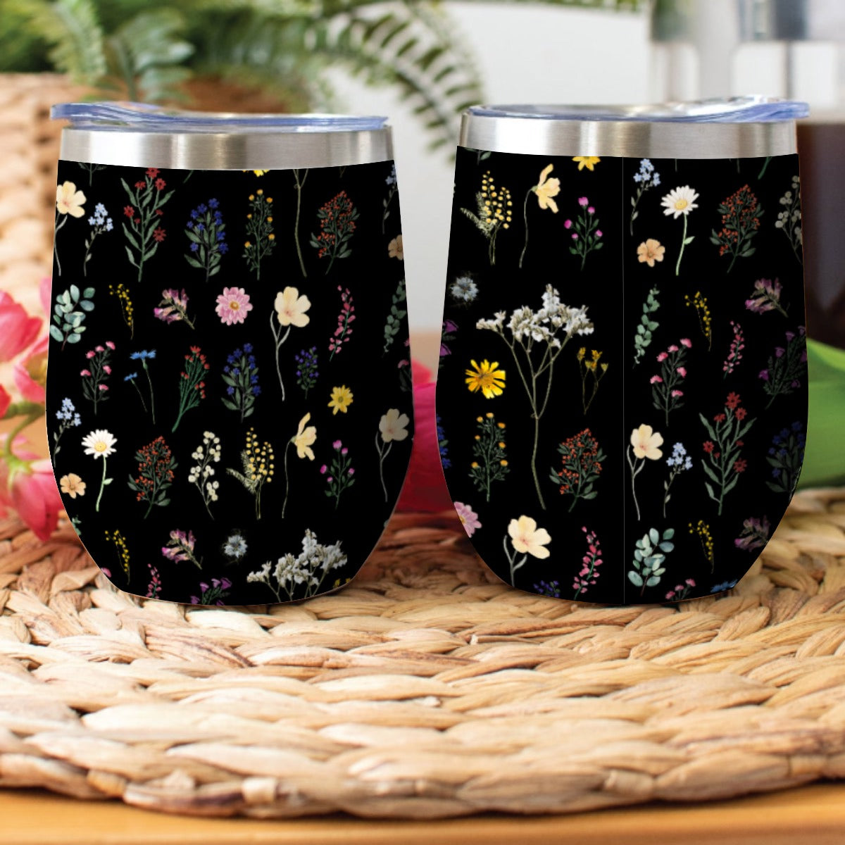 Wildflowers Black Stainless Steel Cup