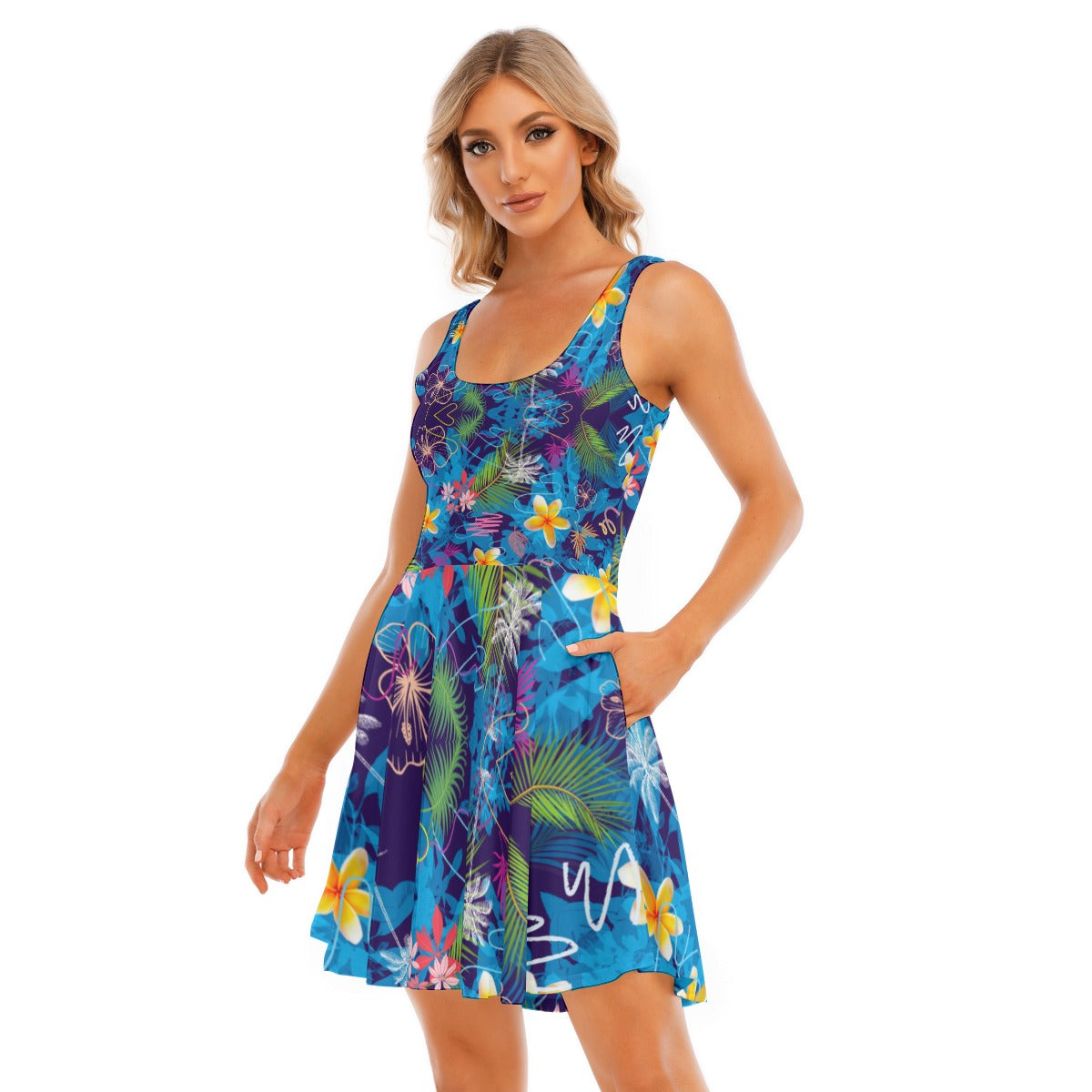 Hawaiian Blue Tank Vest Dress with Pockets up to 5 XL (FWS)