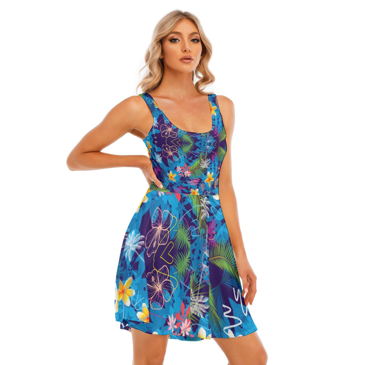 Hawaiian Blue Tank Vest Dress with Pockets up to 5 XL (FWS)