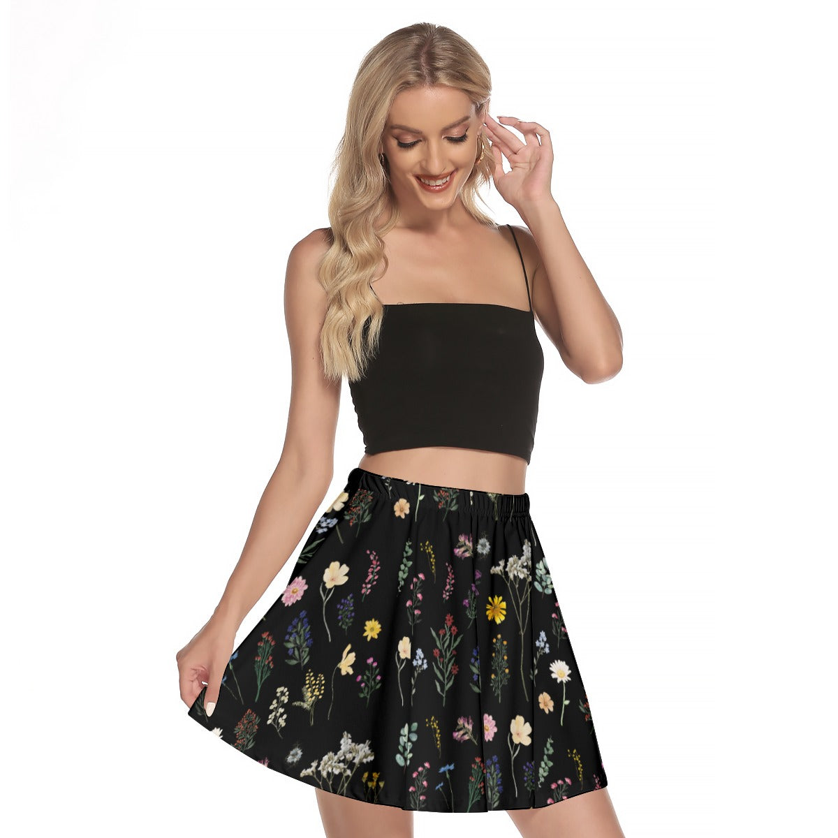 Wildflowers Black Women's Mini Skater Skirt up to 3 XL (FWS)