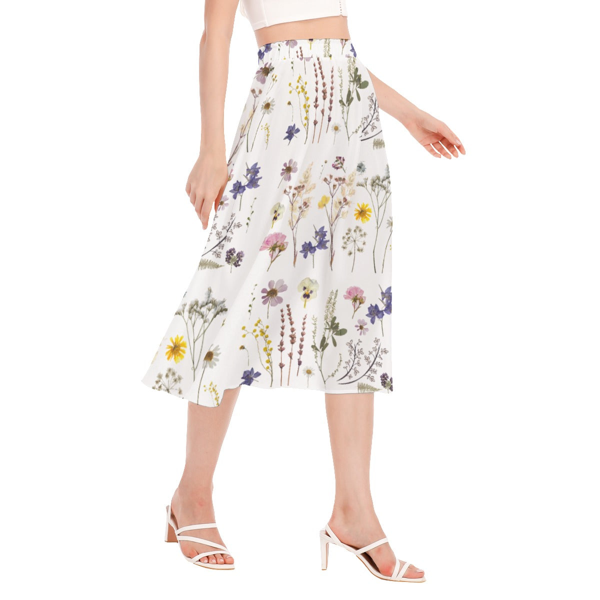 Wildflowers White Women's Long Chiffon Skirt up to 2 XL (FWS)