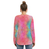 Rainbow Cotton Floss Women's Long Sleeve Tie Neck Top up to 2 XL