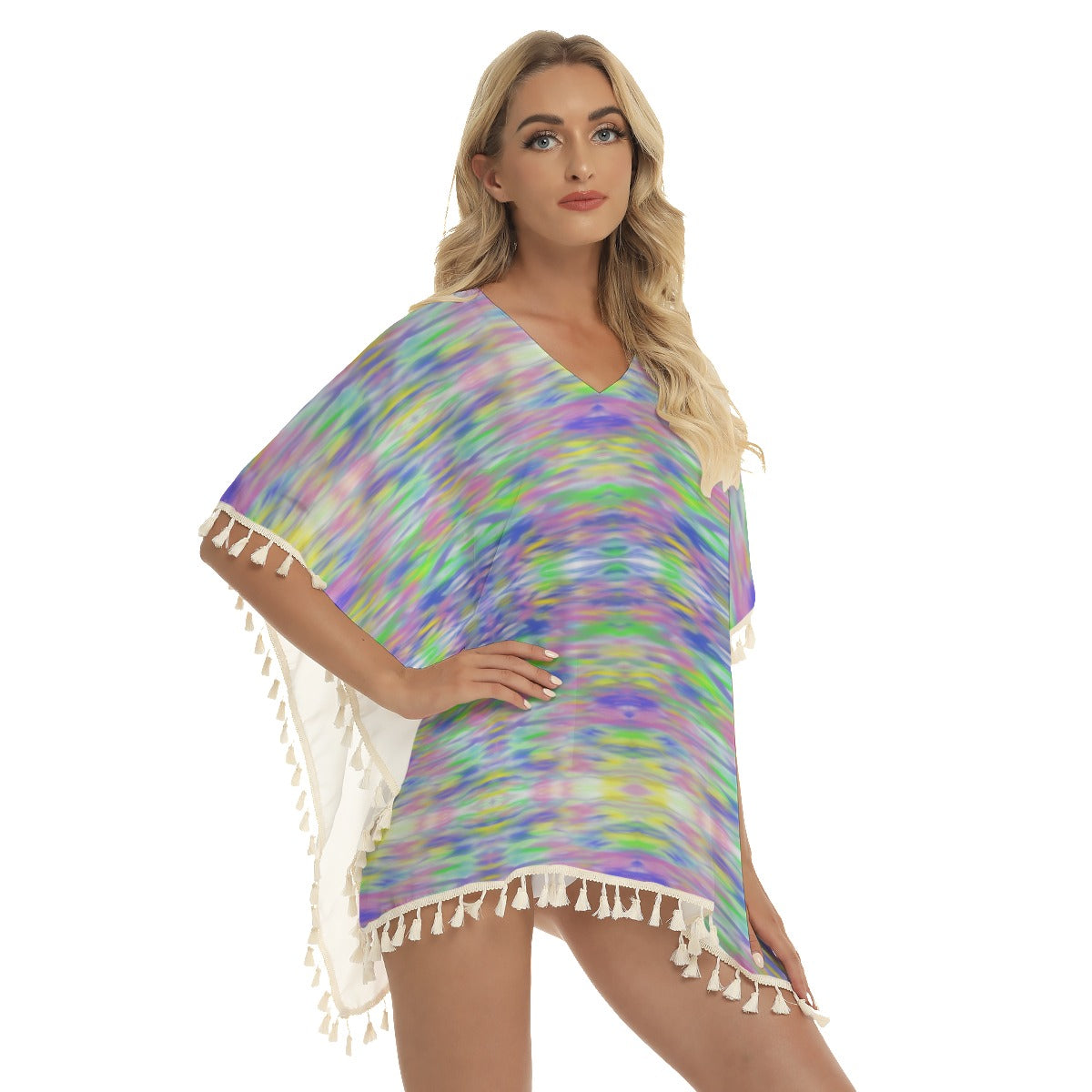 Rainbow Ocean Square Fringed Shawl up to 2 XL (FWS) 1