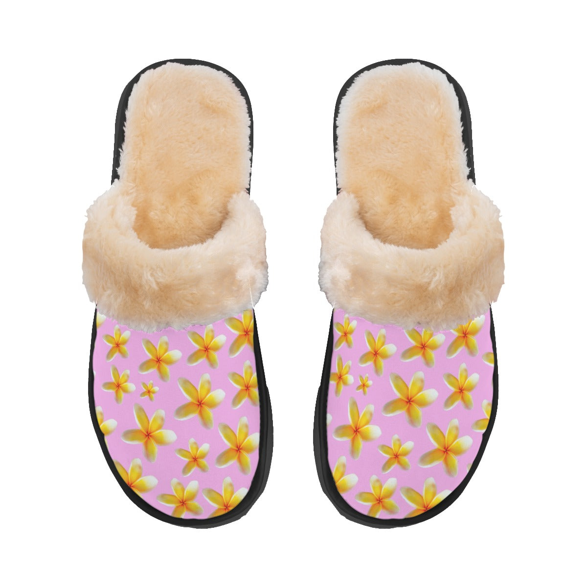 Yellow Frangipanis Pink Women's Plush Slippers