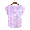 Pink & Purple Leaves Curved Hem Top Large to 5 XL (FWS)