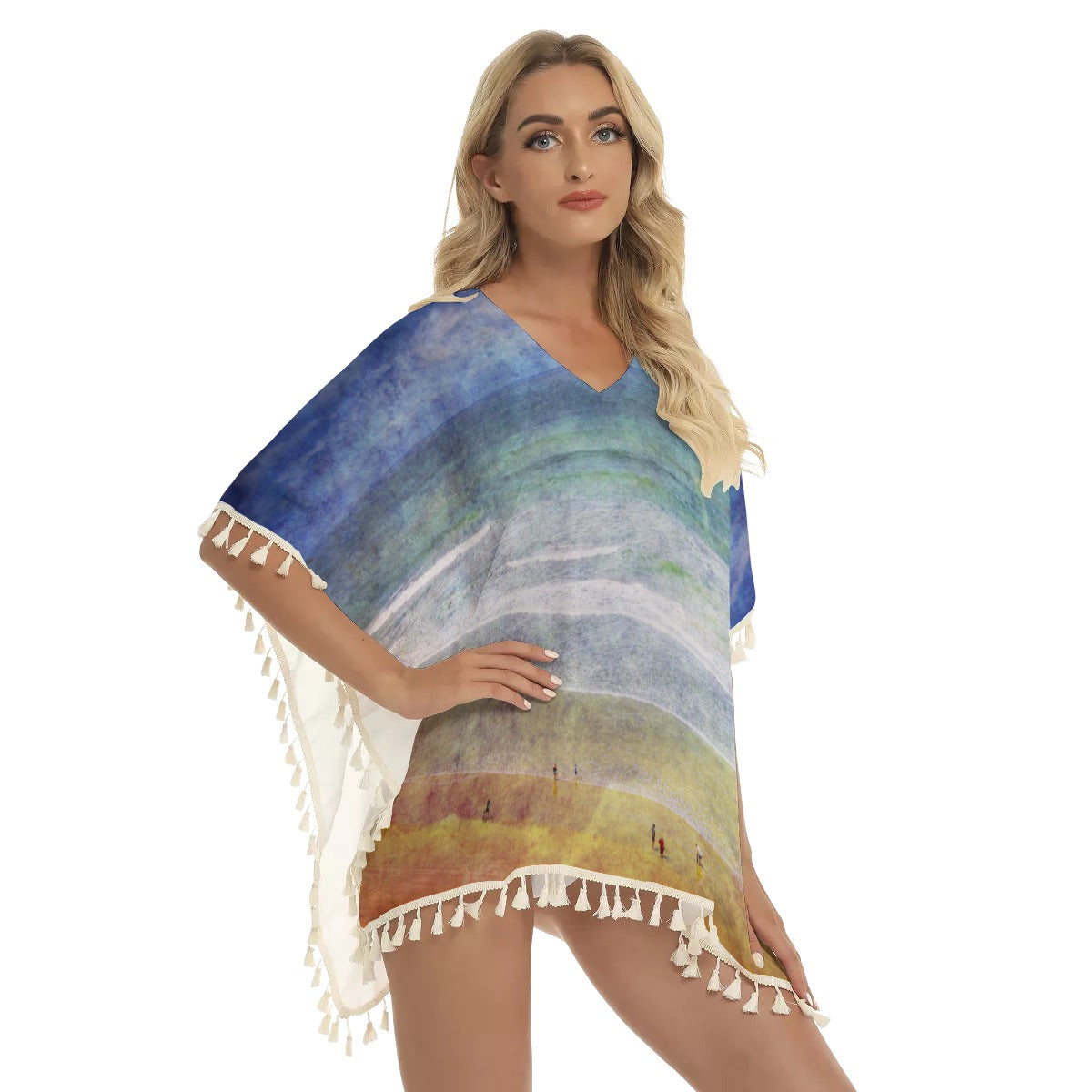 Beach Day Vintage Square Fringed Shawl (FWS)