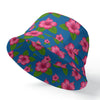 Graphic Pink Hibiscus Blue Bucket Hat