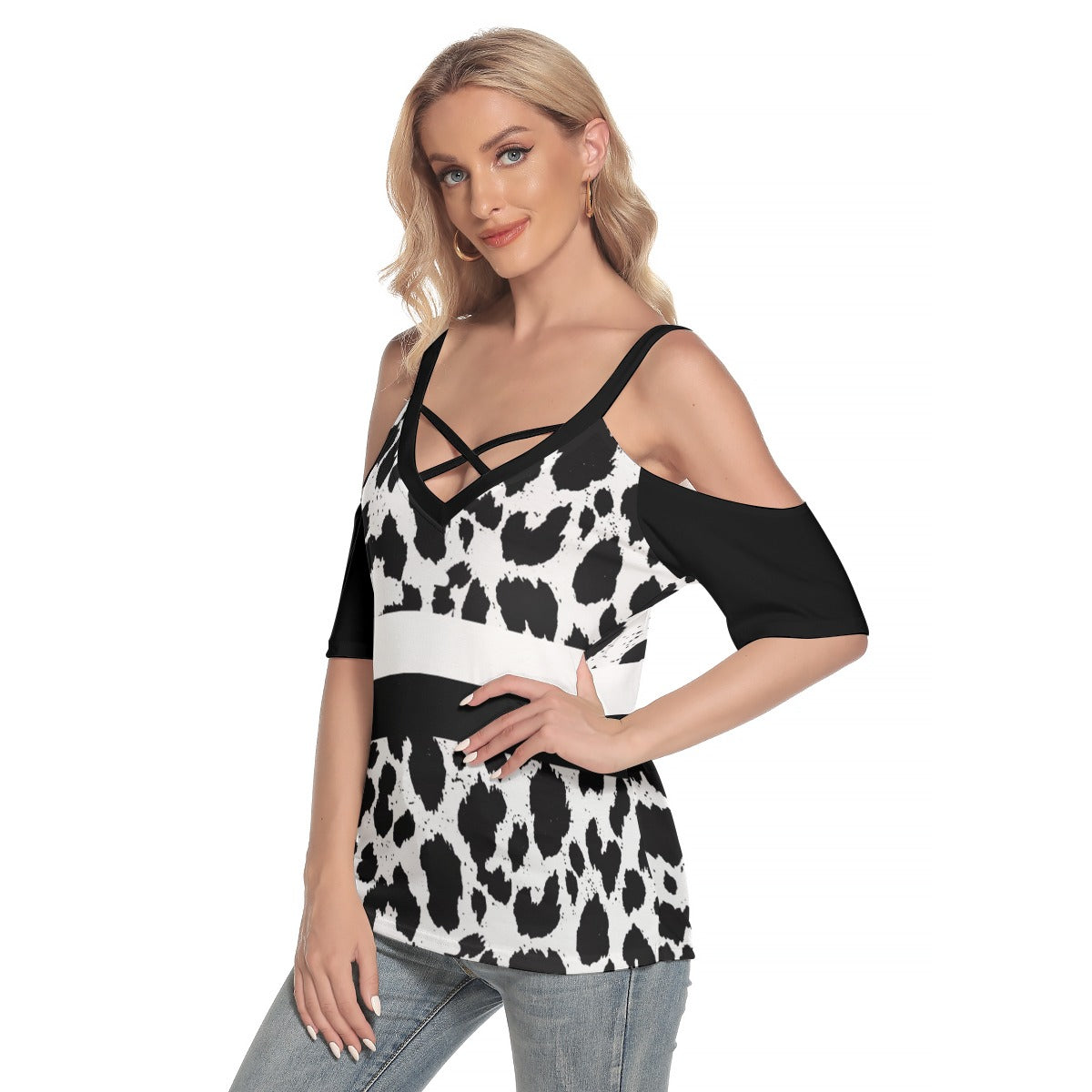 Black & White Leopard Stripes Top with Criss Cross Straps up to 4 XL (FWS)