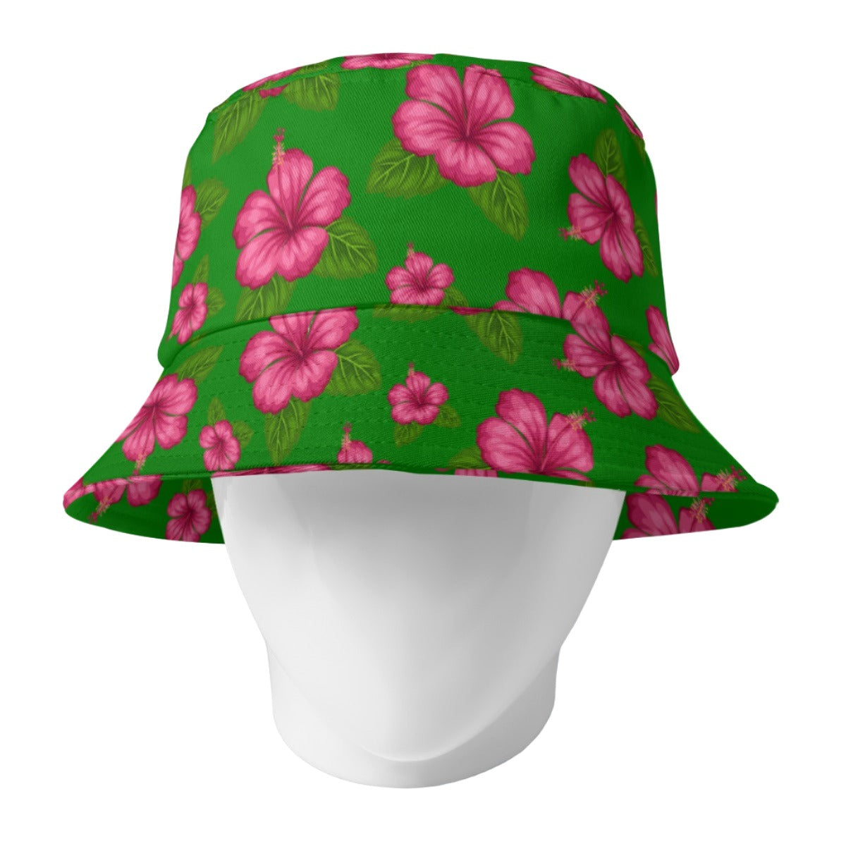 Graphic Pink Hibiscus Green Bucket Hat