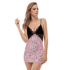 Baby Pink Leopard Plus Cami Night Dress With Lace up to 3 XL (FWS)