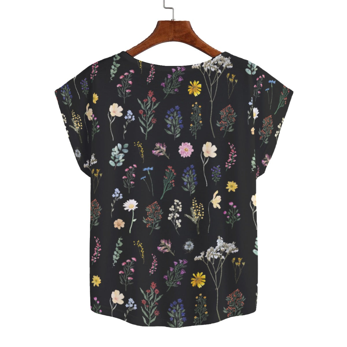 Wildflowers Black Curved Hem Top Large to 5 XL (FWS)