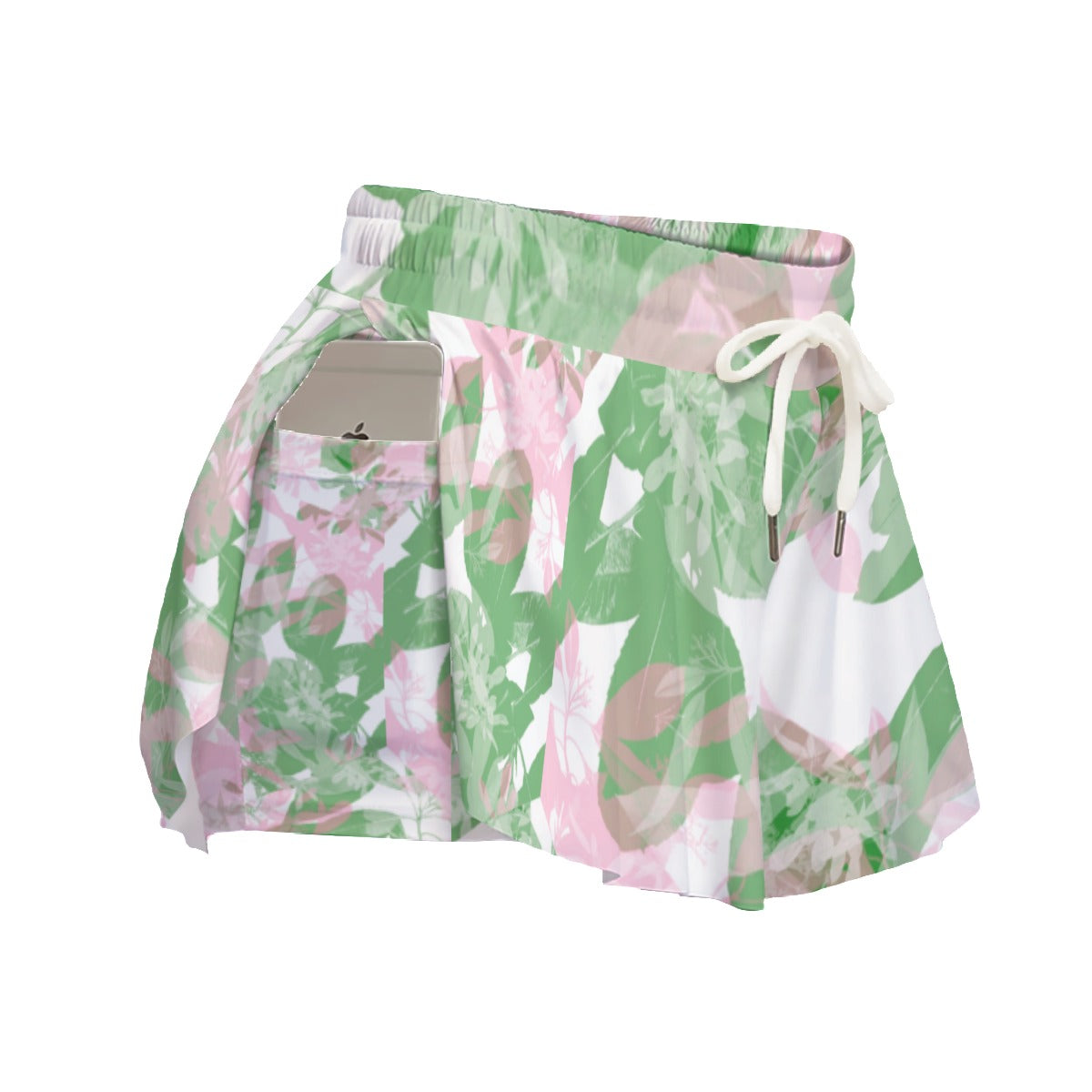 Green & Pink Leaves Sports Skirt / Shorts With Pockets up to 3 XL (FWS)