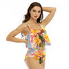 Fresh Frangipanis Ruffled Vest Bikini Set