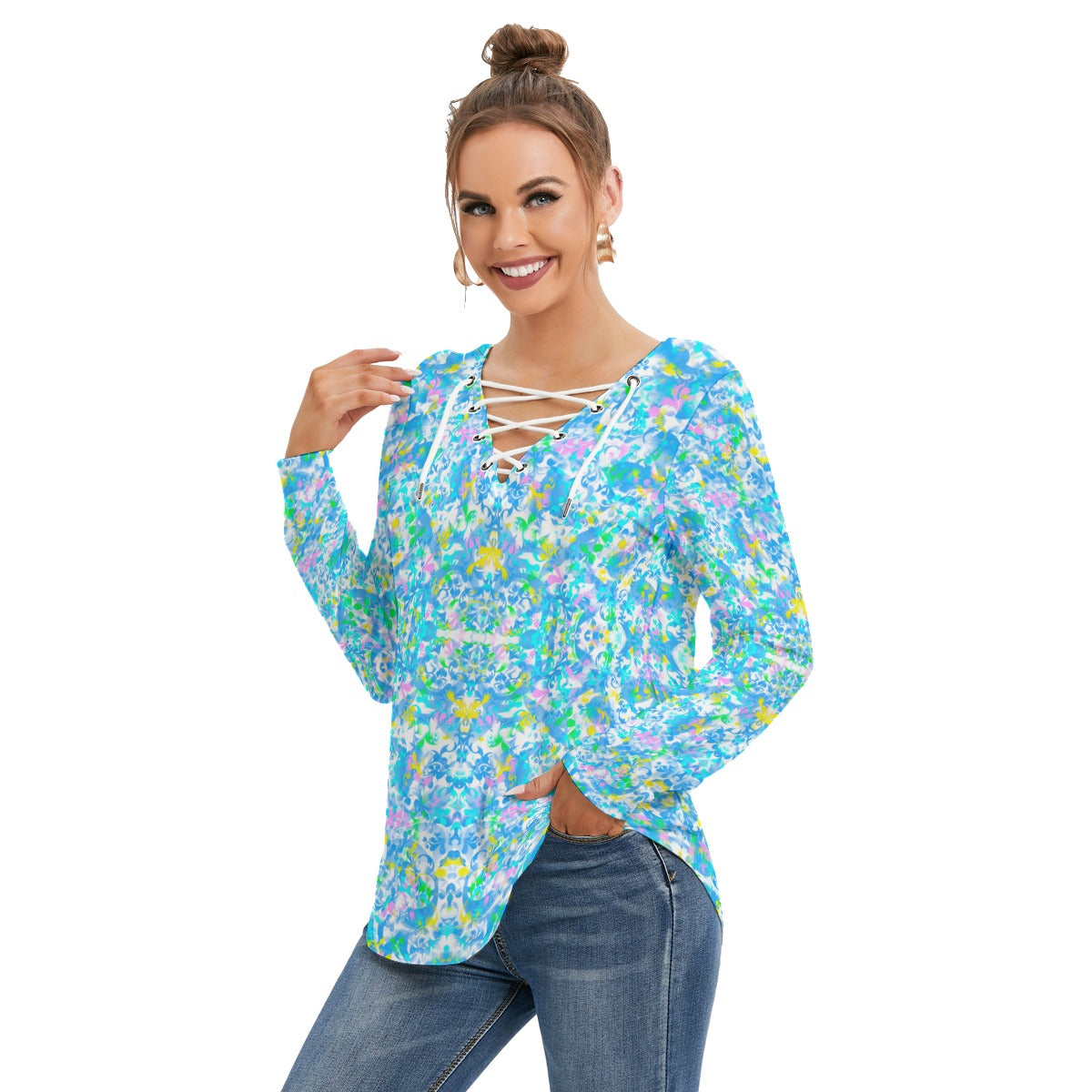 Paisley 2 Women's Long Sleeve Tie Neck Top up to 4 XL