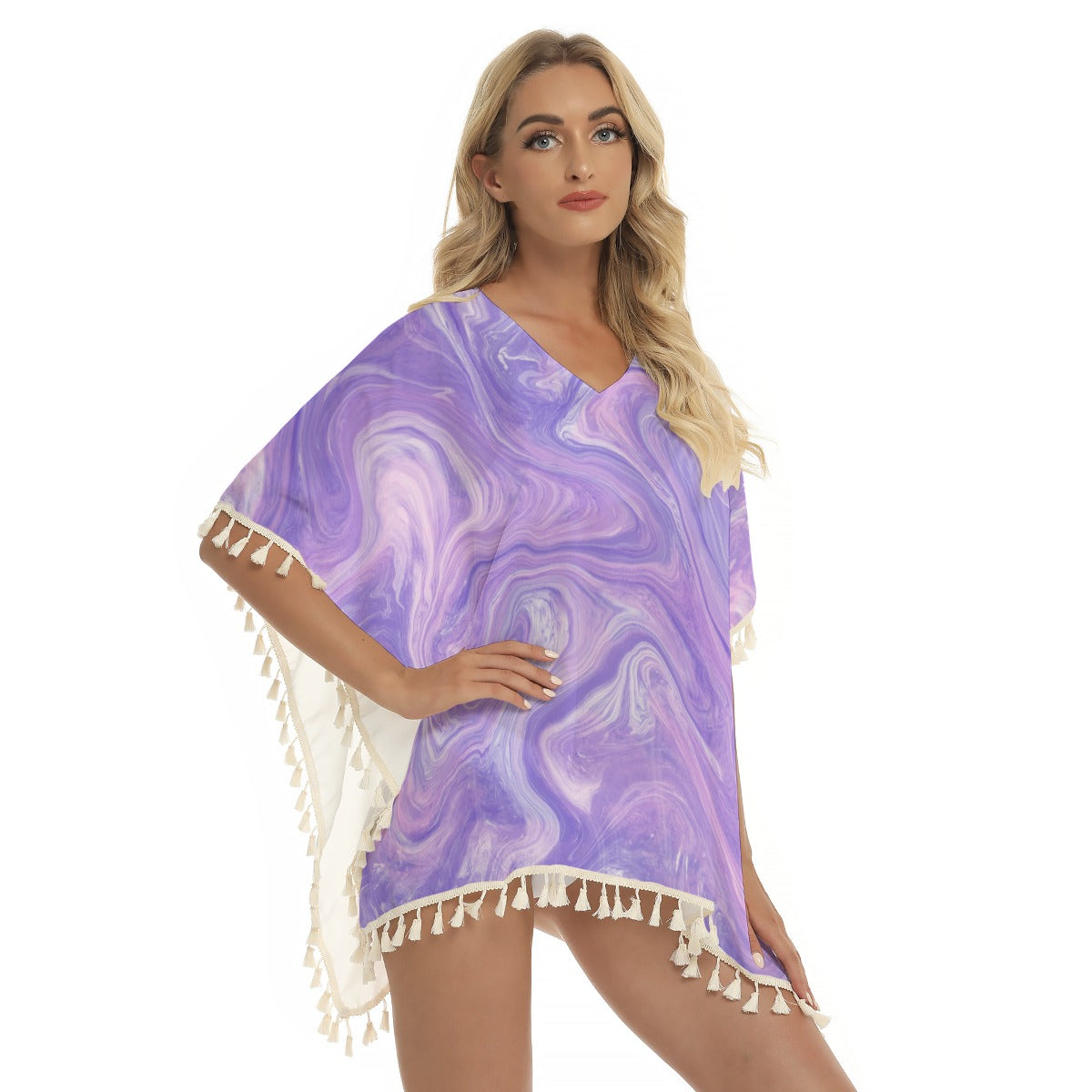 Purple Liquid Square Fringed Shawl up to 2 XL (FWS) 2