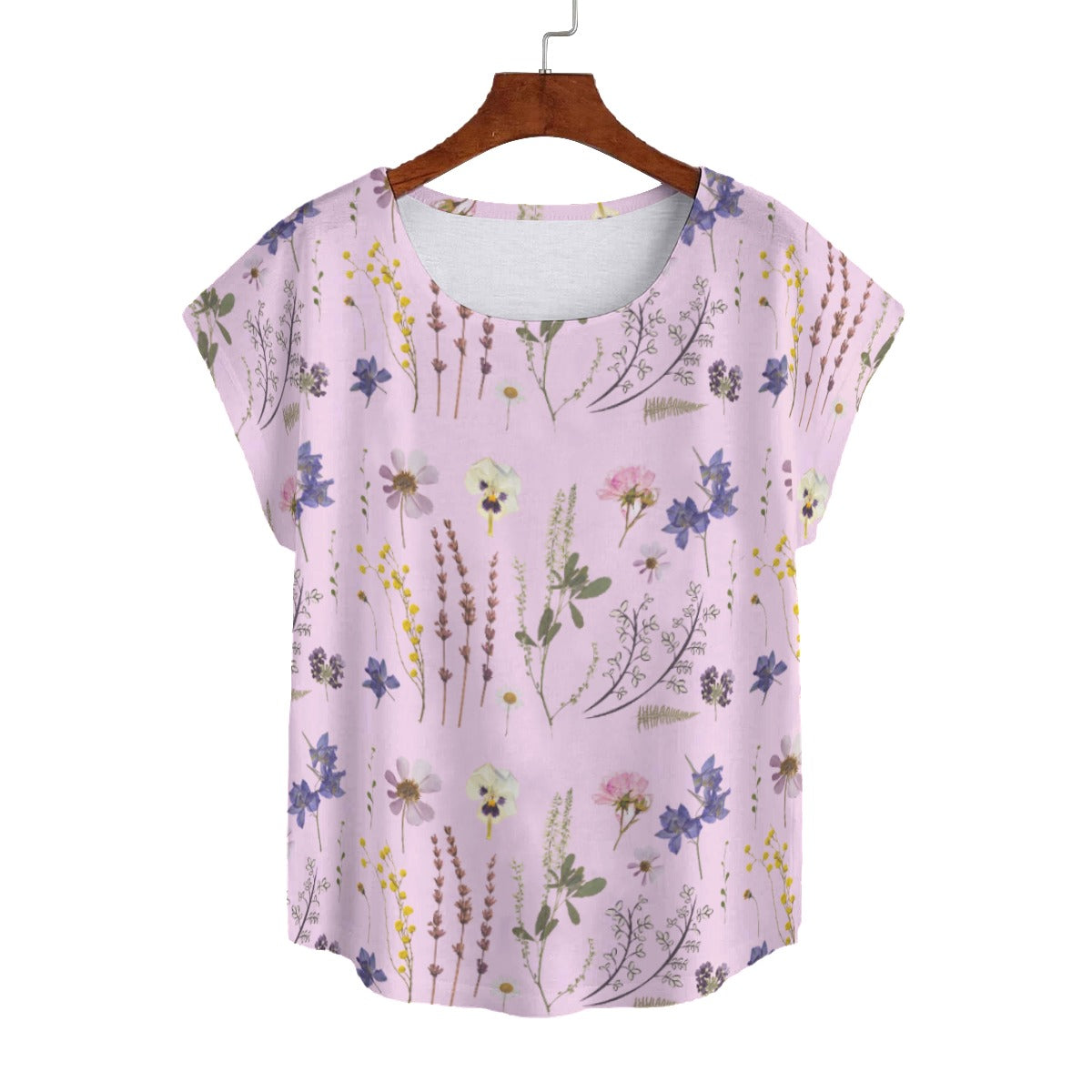 Wildflowers Pink Curved Hem Top Large to 5 XL (FWS)