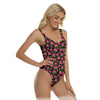 Graphic Pink Hibiscus Black Bathing Suit up to 3 XL (FWS)