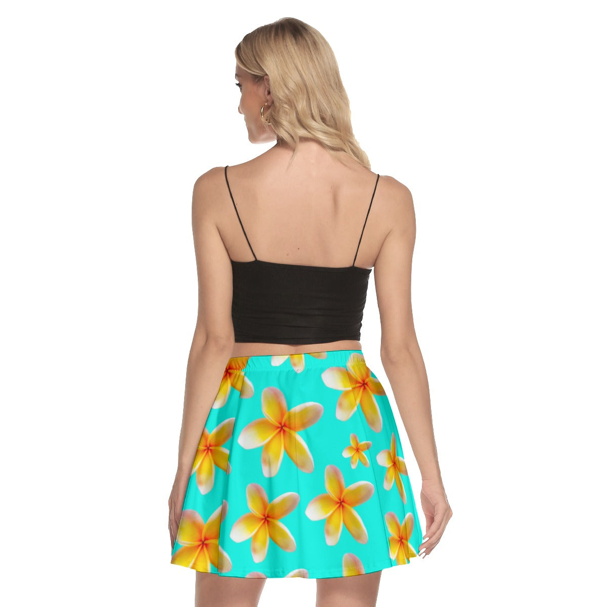 Yellow Frangipanis Aqua Mini Skirt No Pockets up to 3 XL (FWS)