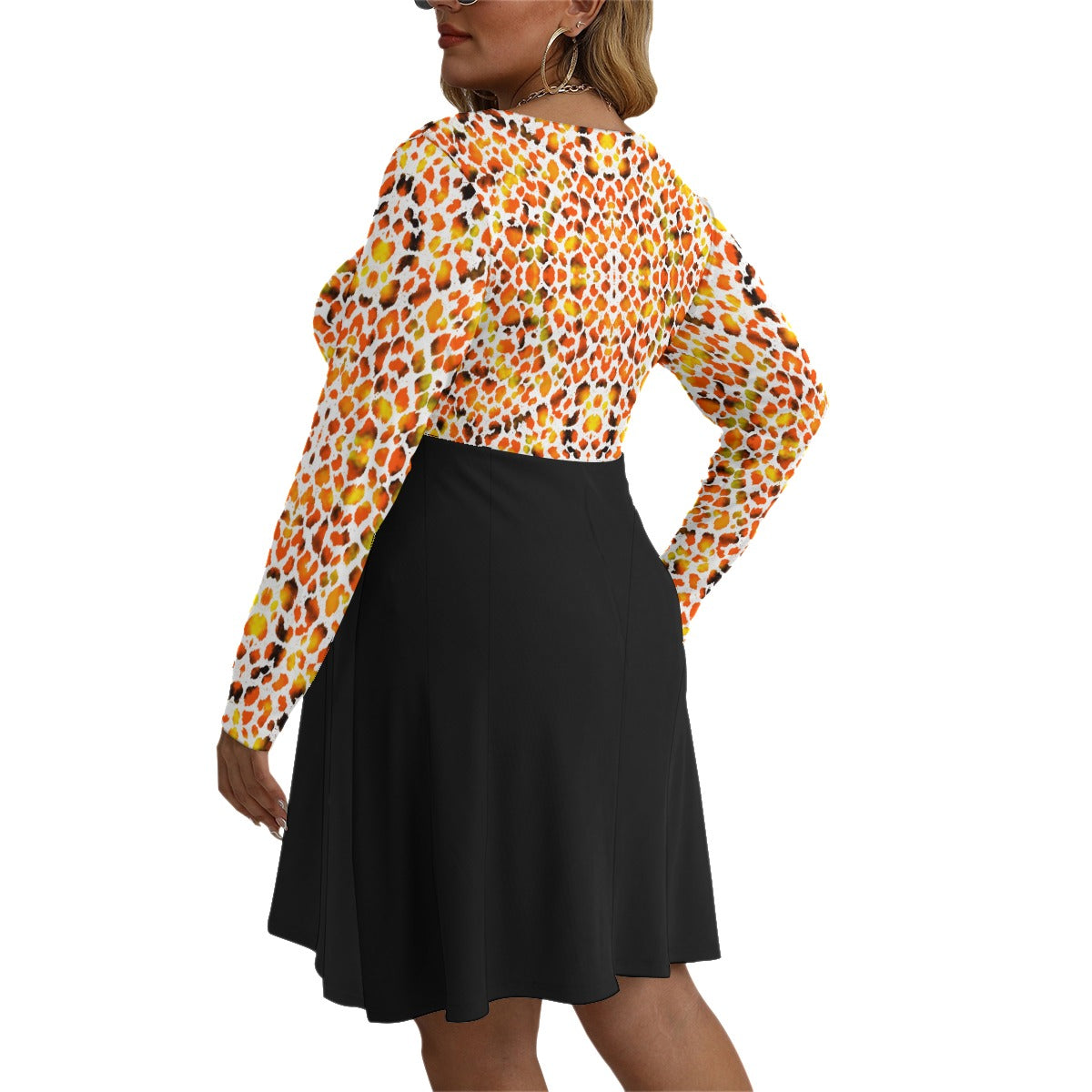 Leopard Fire V-Neck Long Sleeve Dress up to 5 XL (FWS)