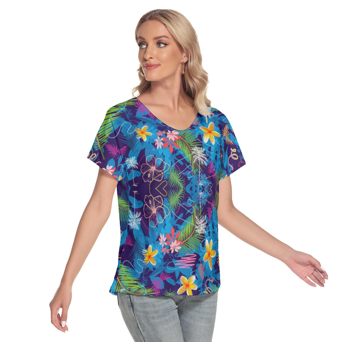 Hawaiian Blue V Neck Top up to 4 XL (FWS)