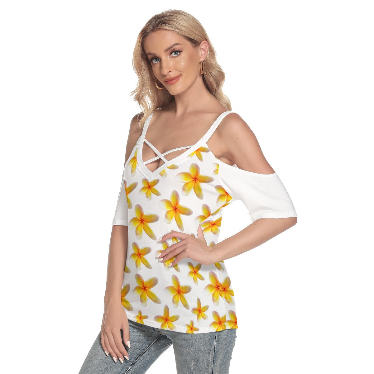 Yellow Frangipanis White Top with Criss Cross Straps up to 4 XL (FWS)