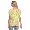 Graphic Lillies Yellow V Neck Top up to 4 XL (FWS)