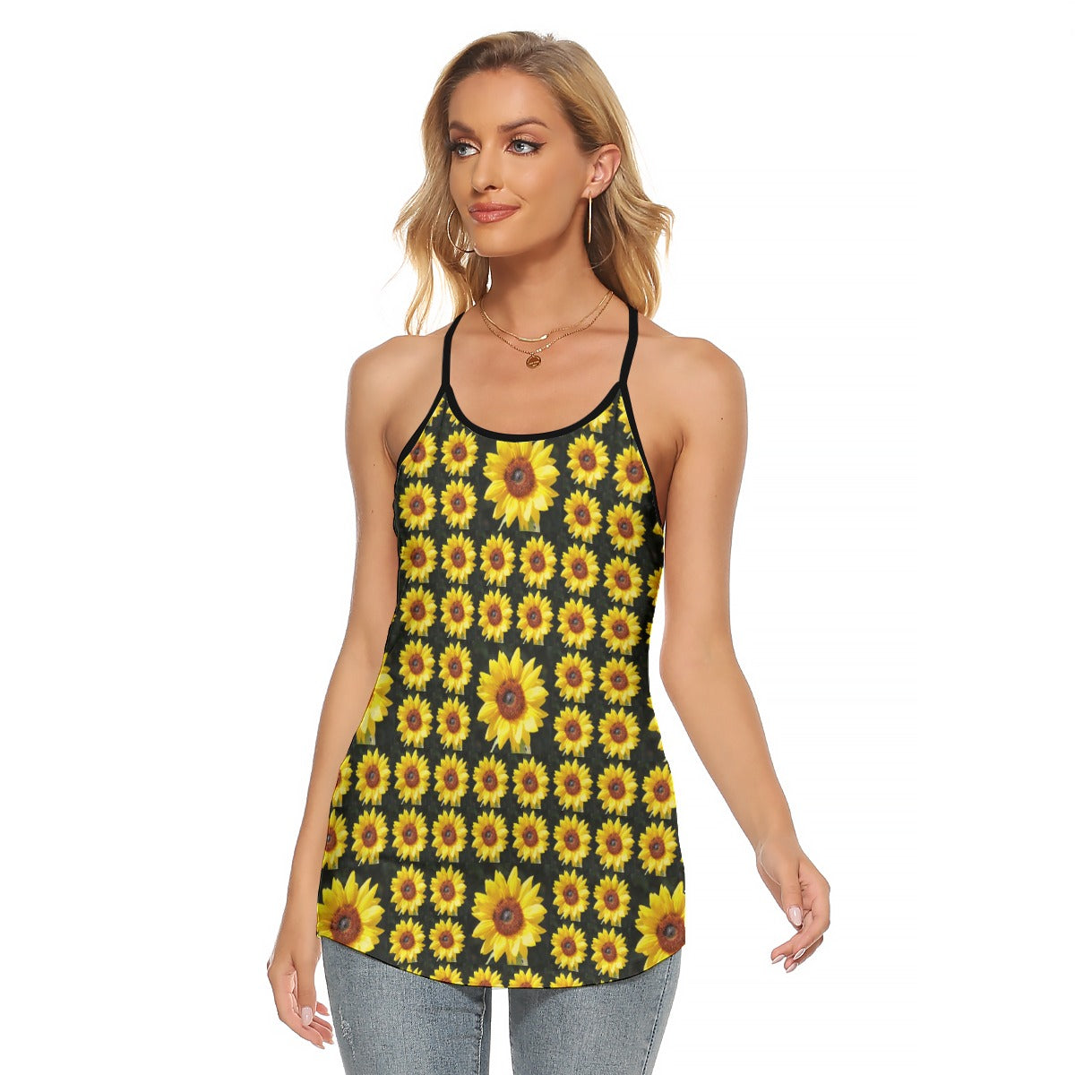 New Sunflower Criss-Cross Open Back Tank Top up to 5 XL (FWS)