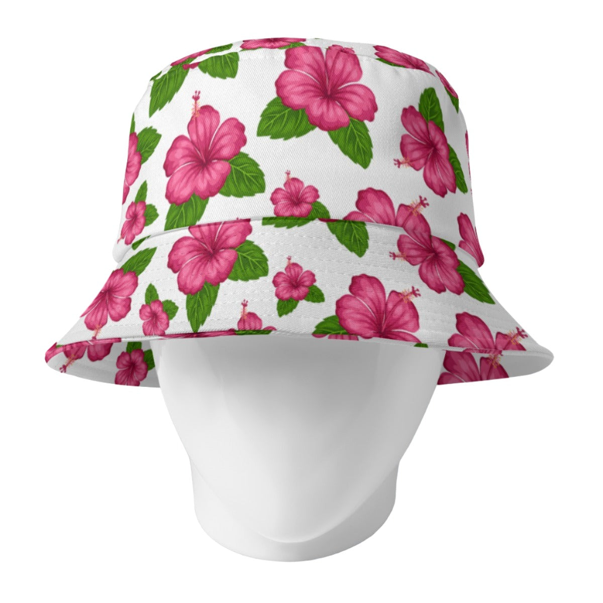 Graphic Pink Hibiscus White Bucket Hat