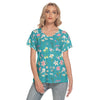 Graphic Lillies Teal V Neck Top up to 4 XL (FWS)