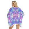 Blue Pink Aqua Square Fringed Shawl up to 2 XL (FWS) 3