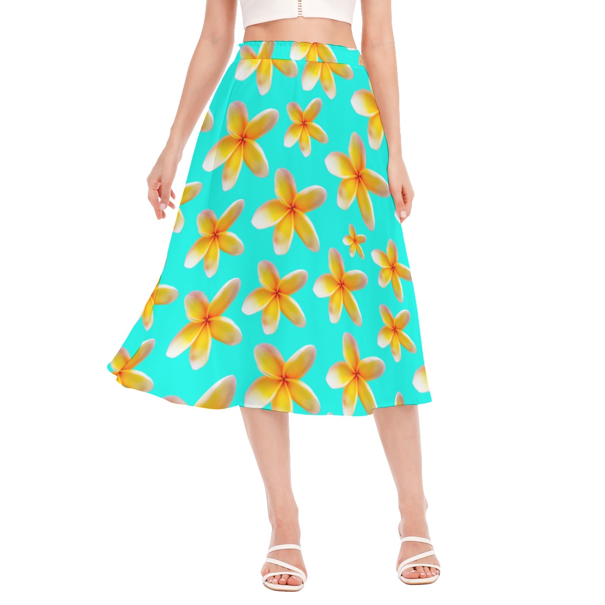 Yellow Frangipanis Aqua Chiffon Skirt No Pockets up to 2 XL (FWS)