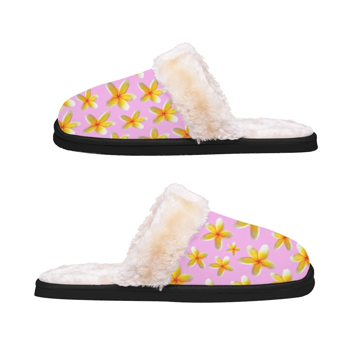 Yellow Frangipanis Pink Women's Plush Slippers