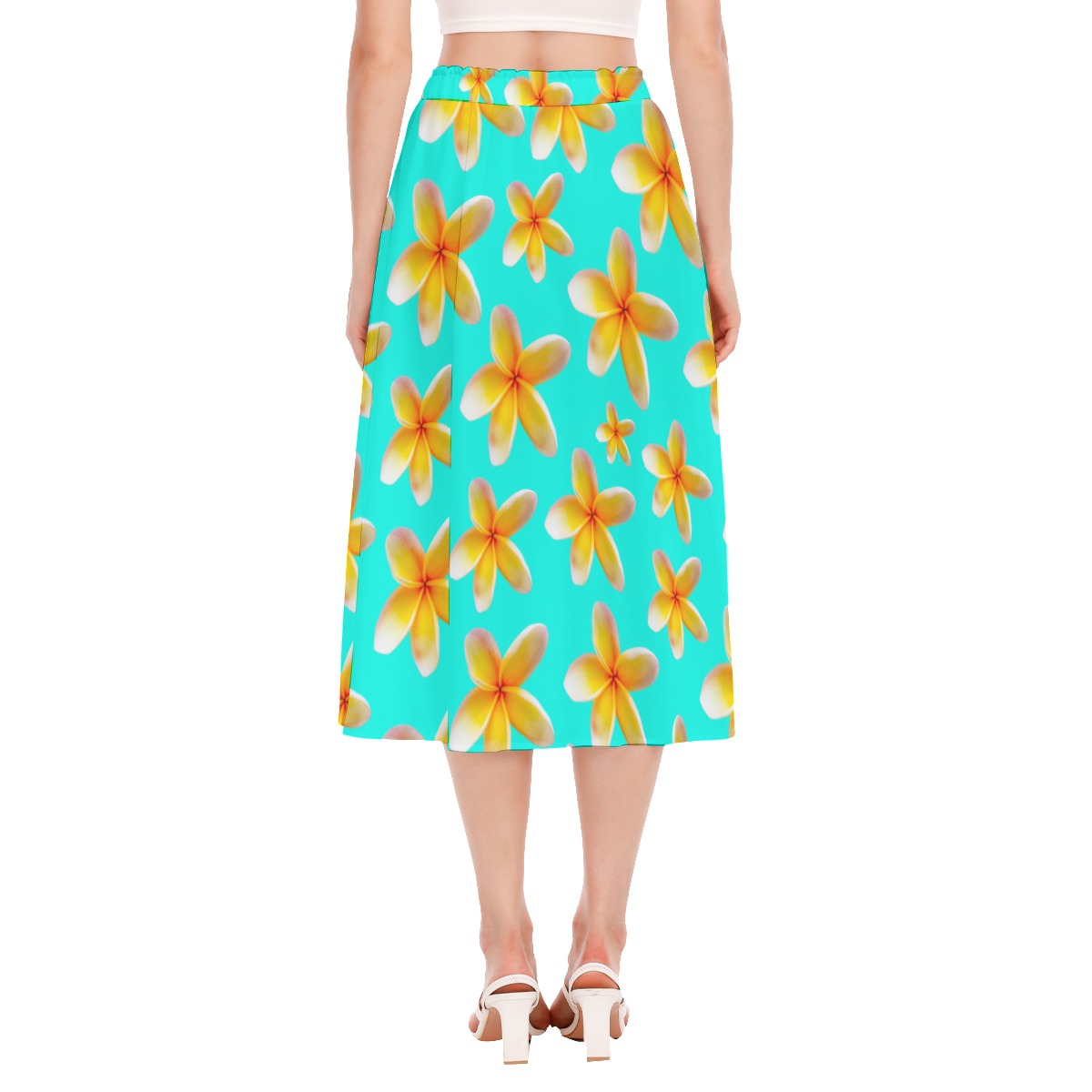 Yellow Frangipanis Aqua Women's Long Chiffon Skirt up to 2 XL (FWS)