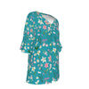 Graphic Lillies Teal V Neck Top With Bell Sleeves up to 3 XL (FWS)