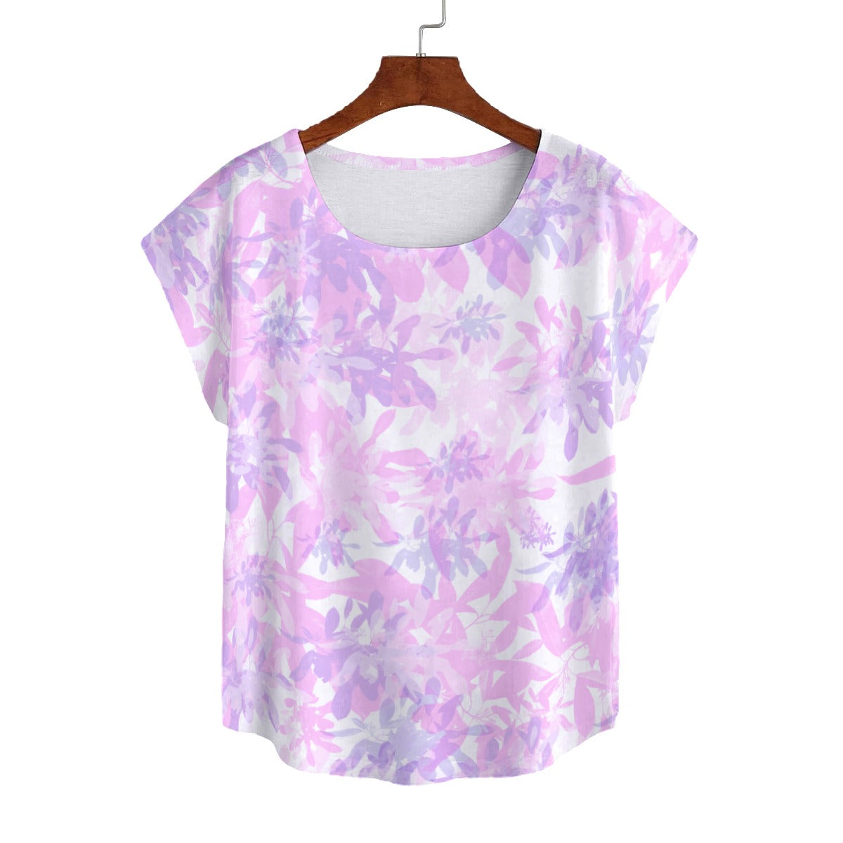 Pink & Purple Leaves Curved Hem Top Large to 5 XL (FWS)