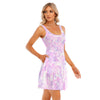 Pink & Purple Leaves Tank Vest Dress with Pockets up to 5 XL (FWS)