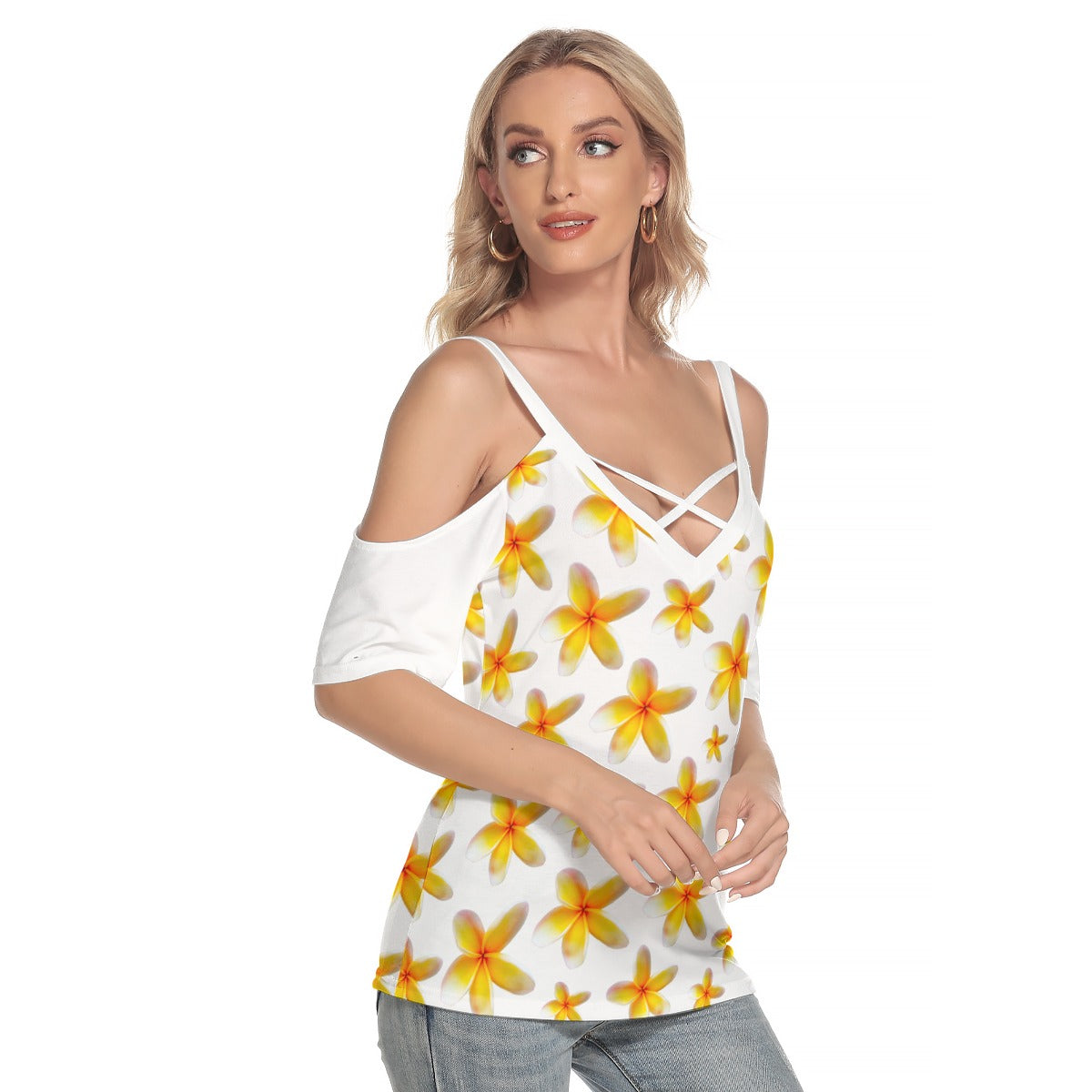 Yellow Frangipanis White Top with Criss Cross Straps up to 4 XL (FWS)