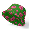 Graphic Pink Hibiscus Green Bucket Hat